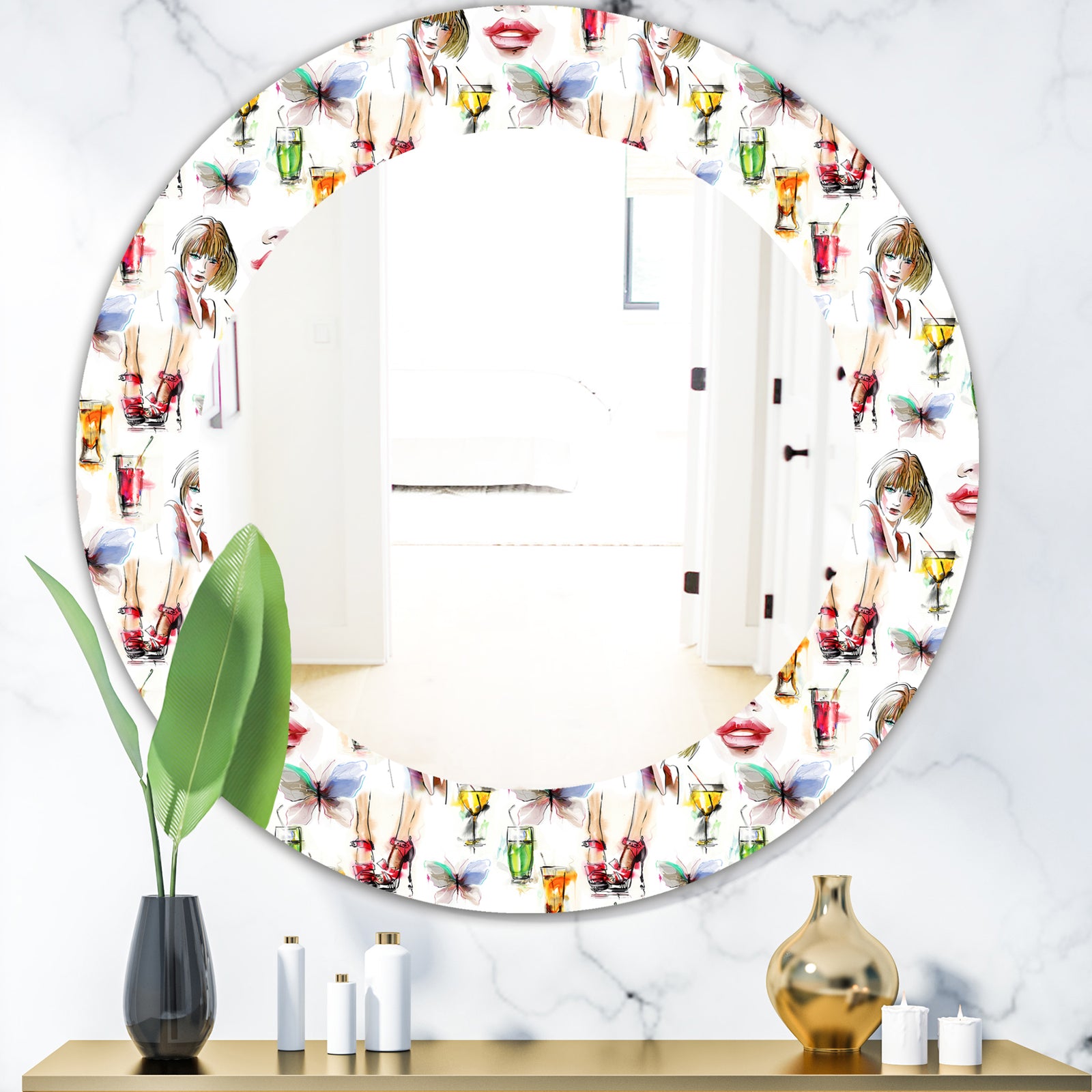 Beauty and Fashion Pattern With Girls - Modern Mirror - Oval or Round Wall Mirror