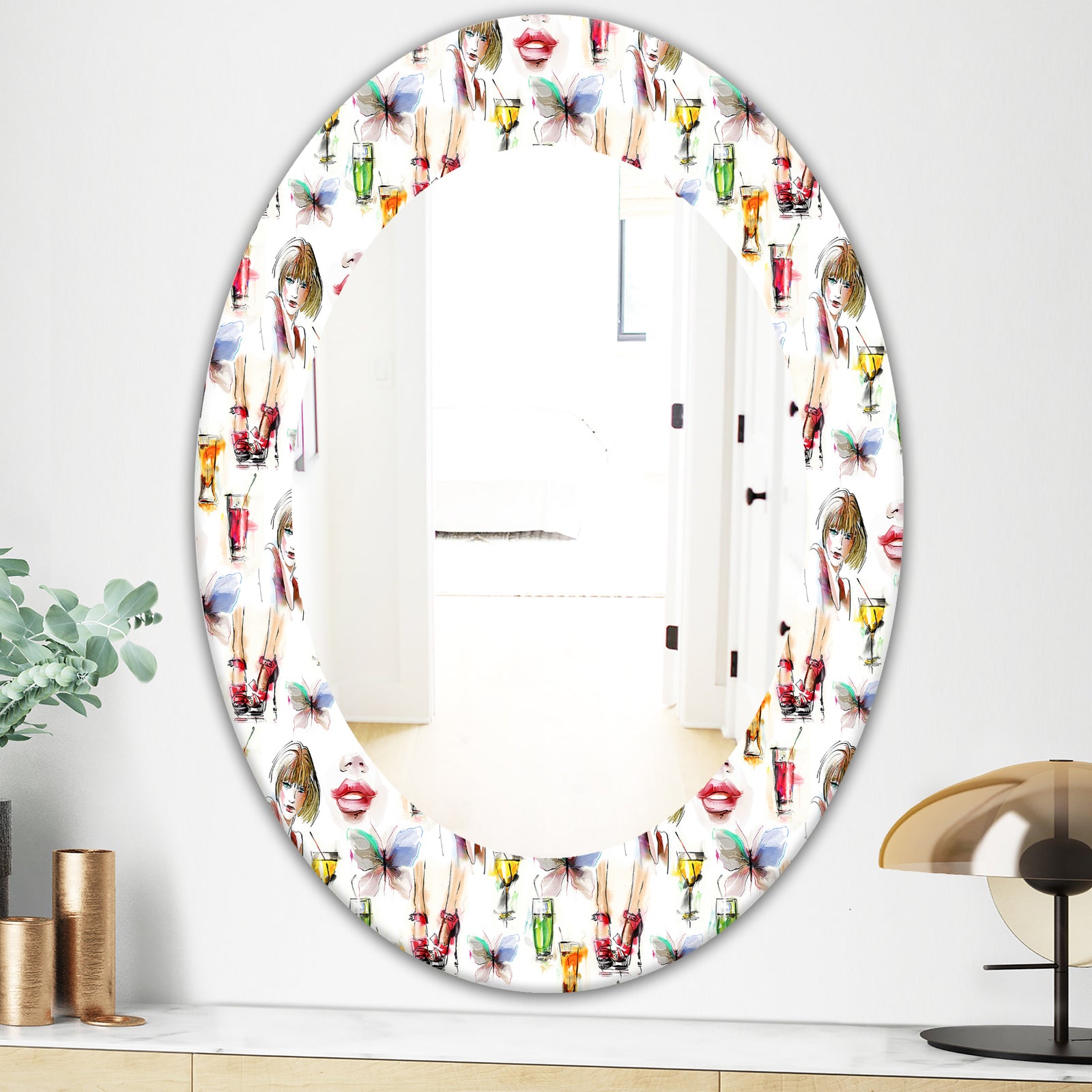Beauty and Fashion Pattern With Girls - Modern Mirror - Oval or Round Wall Mirror