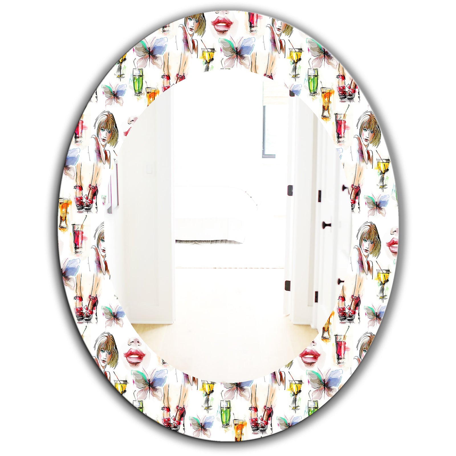 Beauty and Fashion Pattern With Girls - Modern Mirror - Oval or Round Wall Mirror