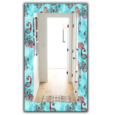 Winter Pattern With Peacocks and Snowflakes - Modern Mirror - Frameless Vanity Mirror