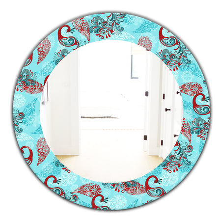 Winter Pattern With Peacocks and Snowflakes - Modern Mirror - Oval or Round Wall Mirror