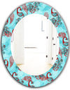 Winter Pattern With Peacocks and Snowflakes - Modern Mirror - Oval or Round Wall Mirror