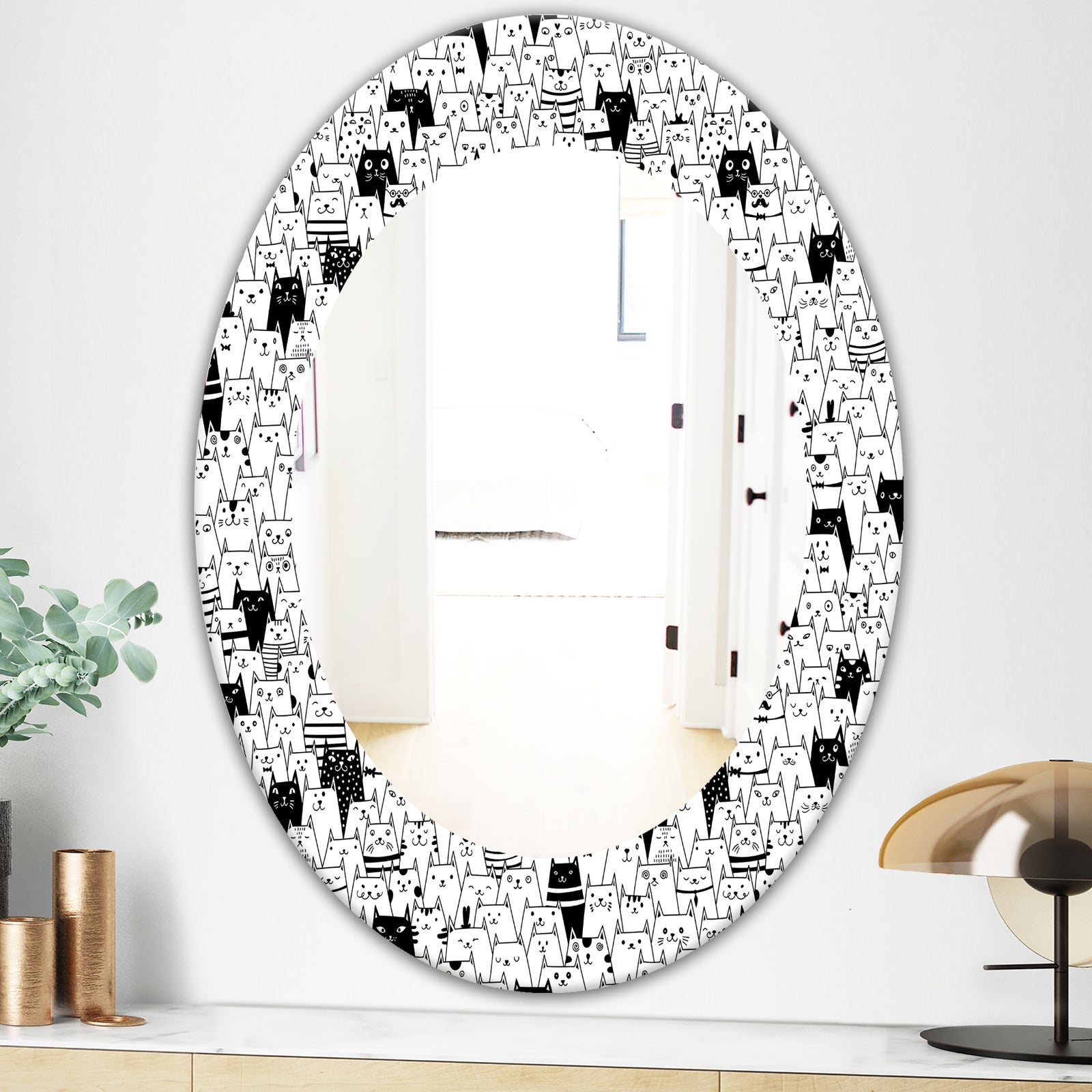 Cats Pattern - Modern Mirror - Oval or Round Wall Mirror