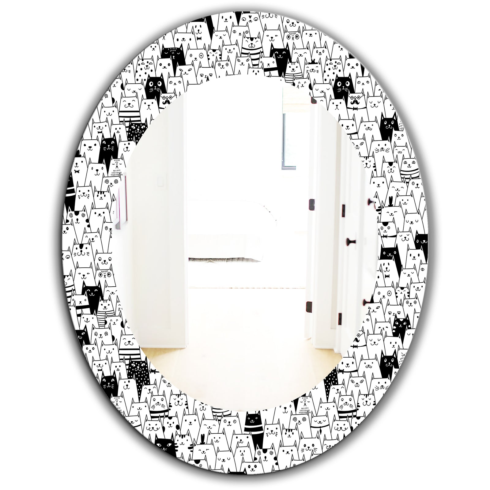 Cats Pattern - Modern Mirror - Oval or Round Wall Mirror