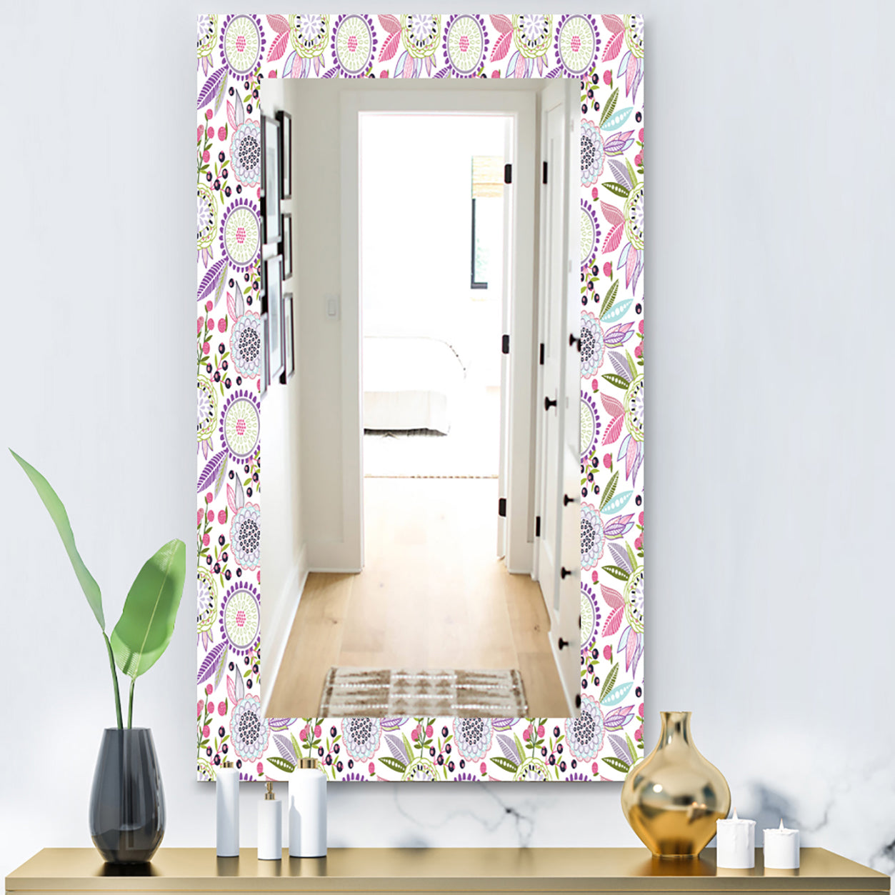 Pink Blossom 9 - Modern Mirror - Frameless Wall Mirror