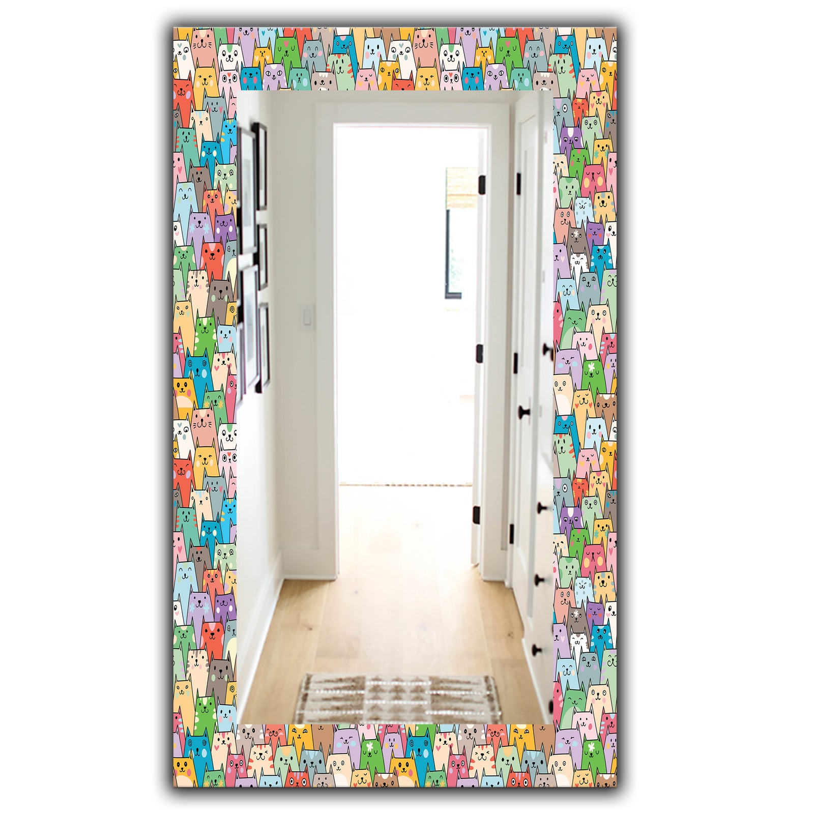 Funny Cat'S Heads Pattern - Modern Mirror - Wall Mirror