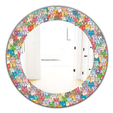 Funny Cat'S Heads Pattern - Modern Mirror - Oval or Round Wall Mirror