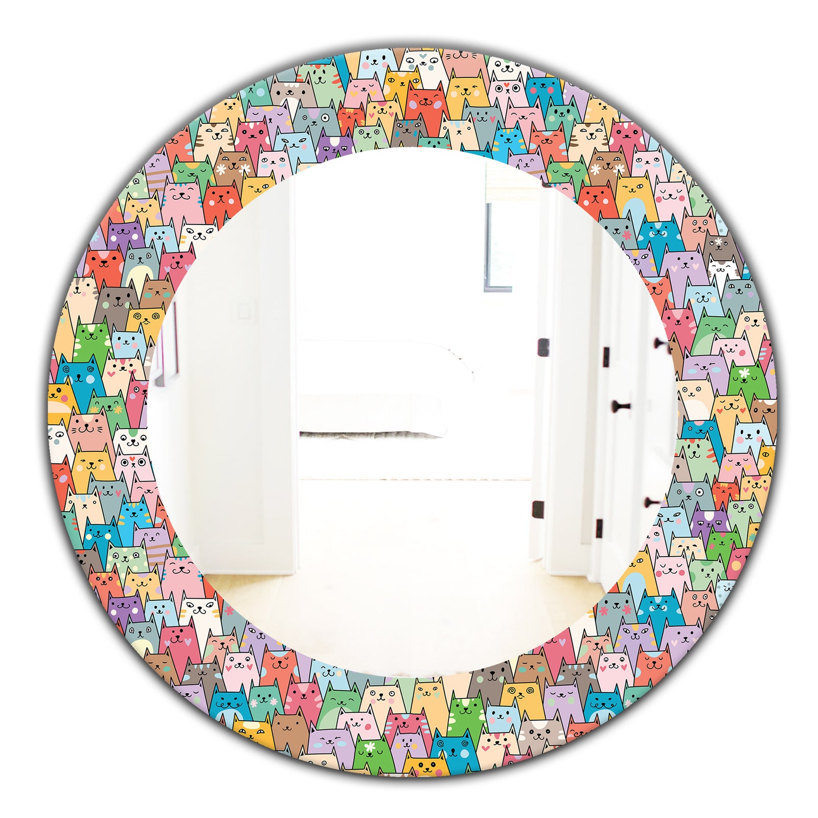 Funny Cat'S Heads Pattern - Modern Mirror - Oval or Round Wall Mirror