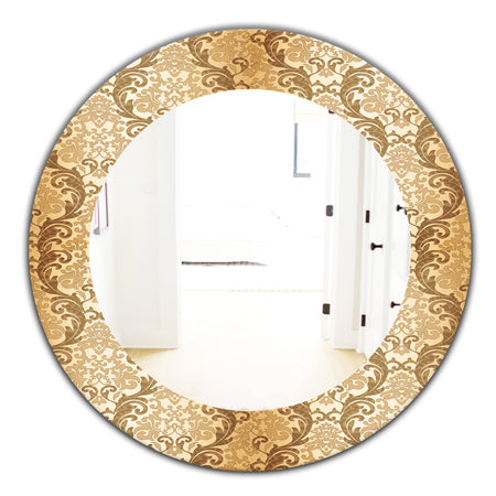 Damask Pattern - Mid-Century Mirror - Frameless Oval or Round Wall Mirror