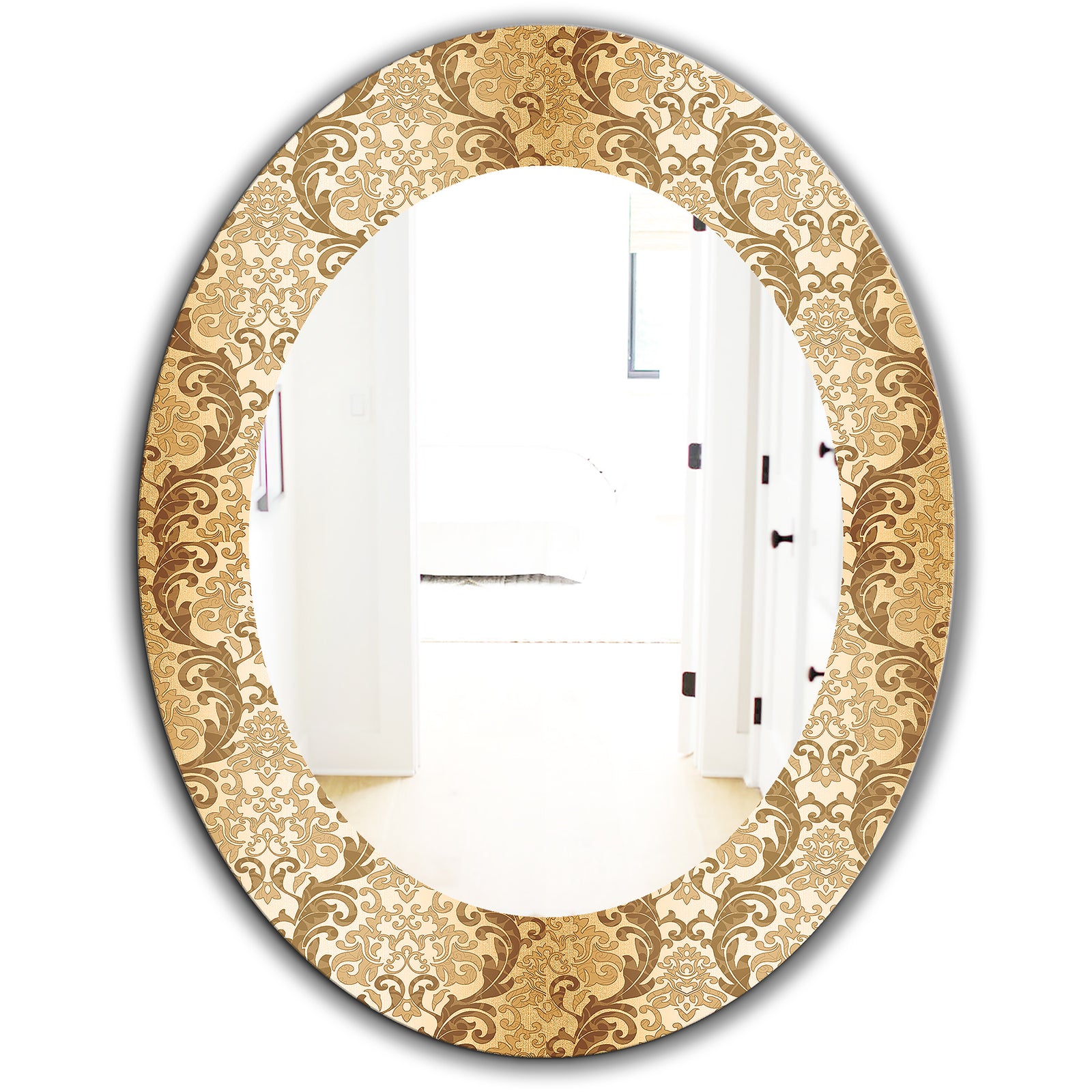 Damask Pattern - Mid-Century Mirror - Frameless Oval or Round Wall Mirror