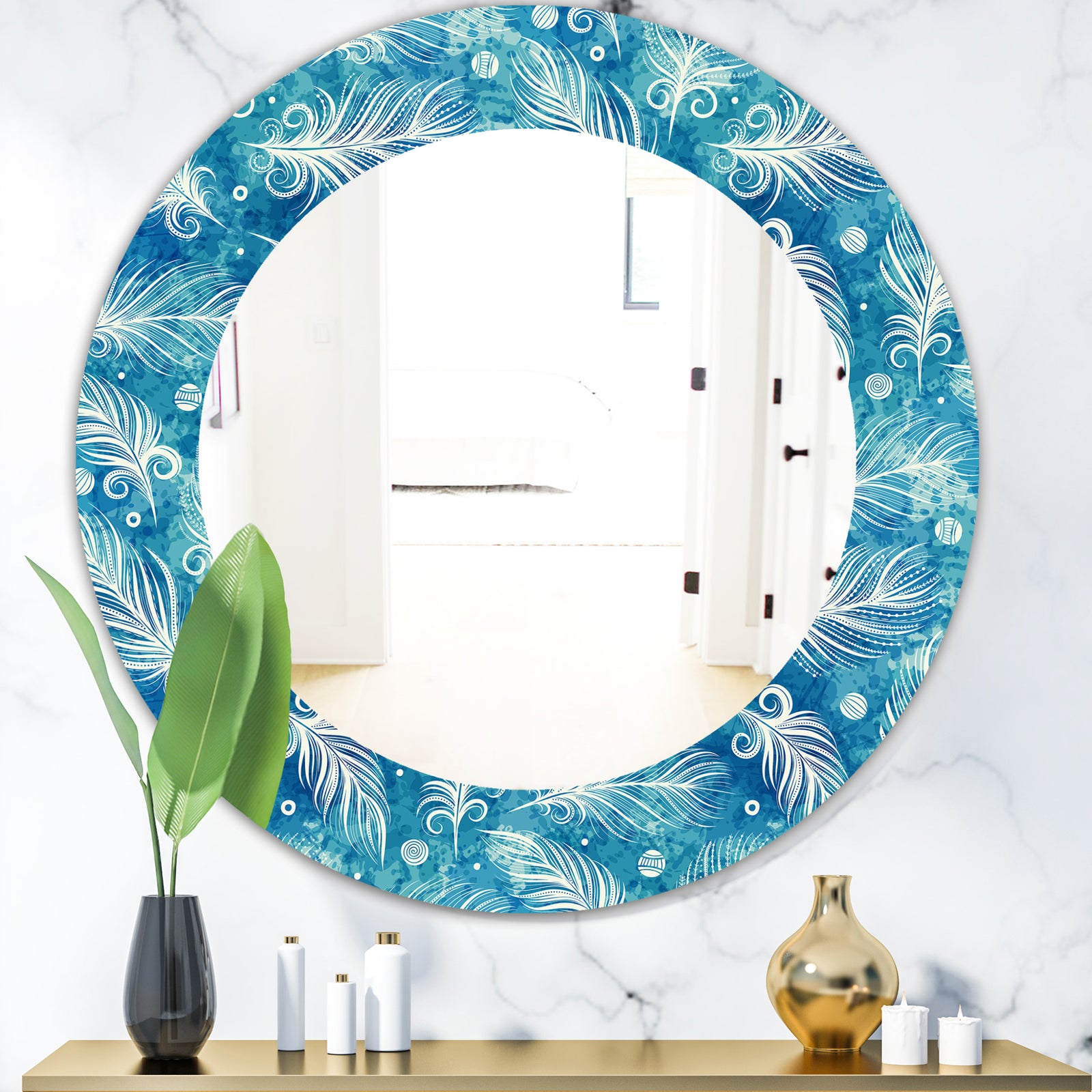 Feathers 8 - Modern Mirror - Frameless Oval or Round Wall Mirror