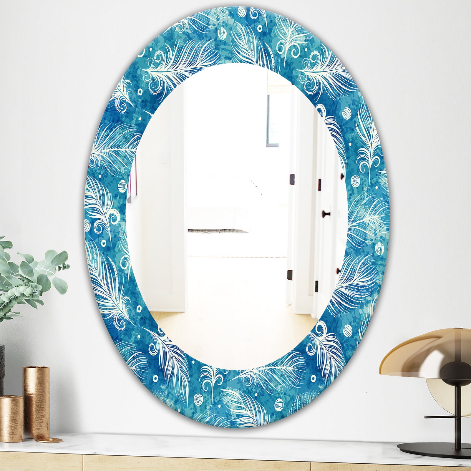 Feathers 8 - Modern Mirror - Frameless Oval or Round Wall Mirror