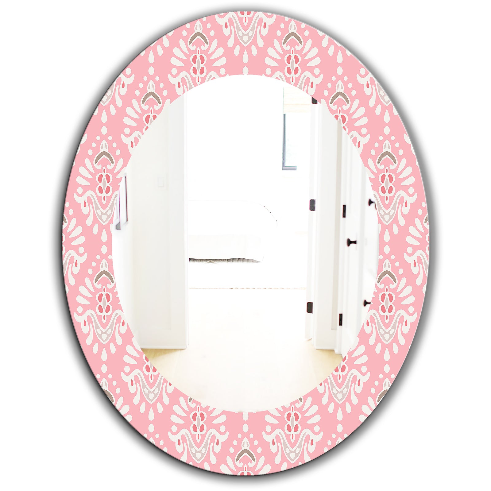 Pink Spheres 2 - Farmhouse Mirror - Frameless Oval or Round Wall Mirror