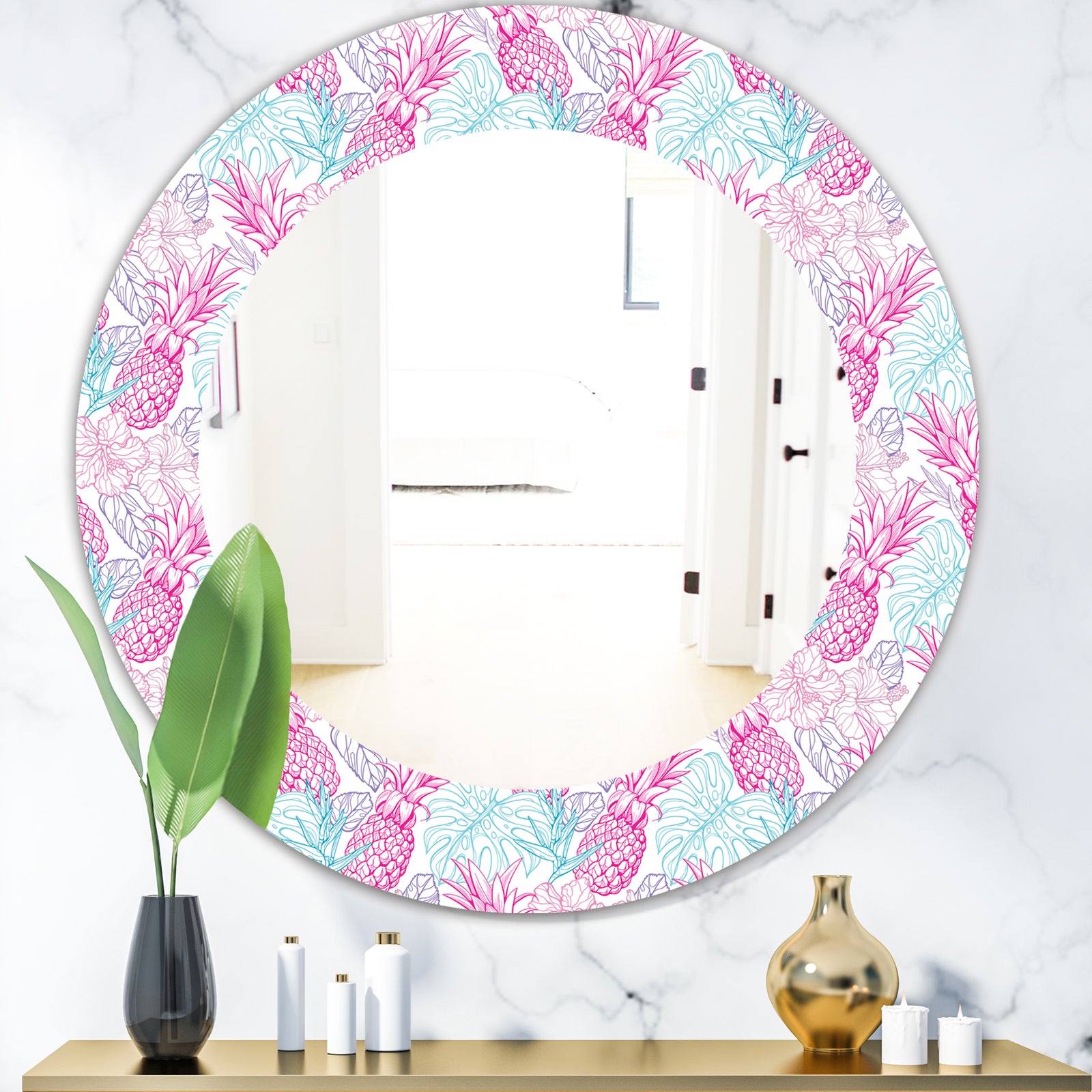Tropical Mood Pineapple 2 - Modern Mirror - Oval or Round Wall Mirror