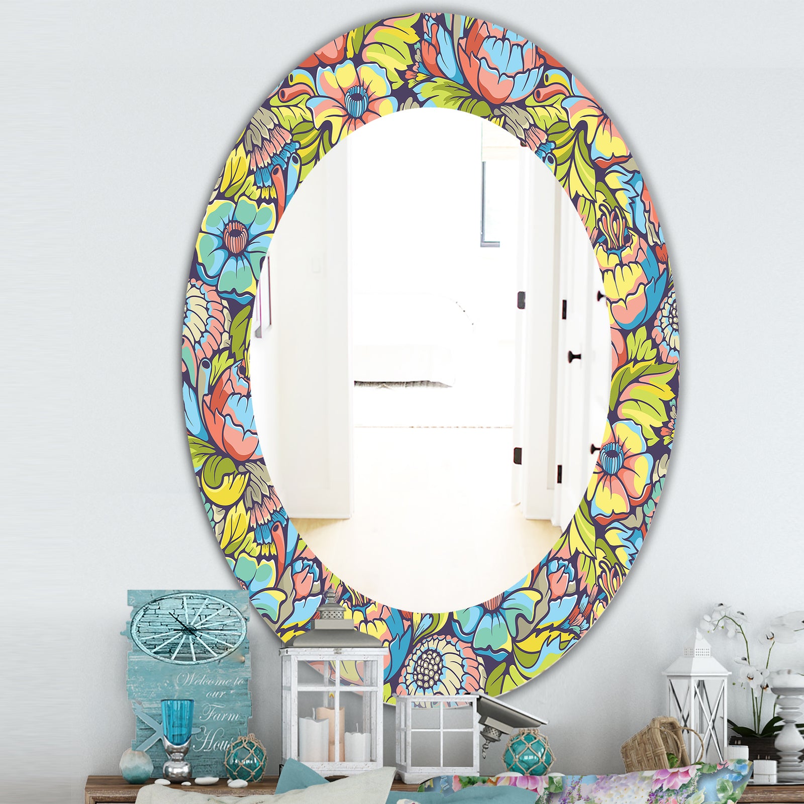 Pink Blossom 10 - Traditional Mirror - Oval or Round Wall Mirror