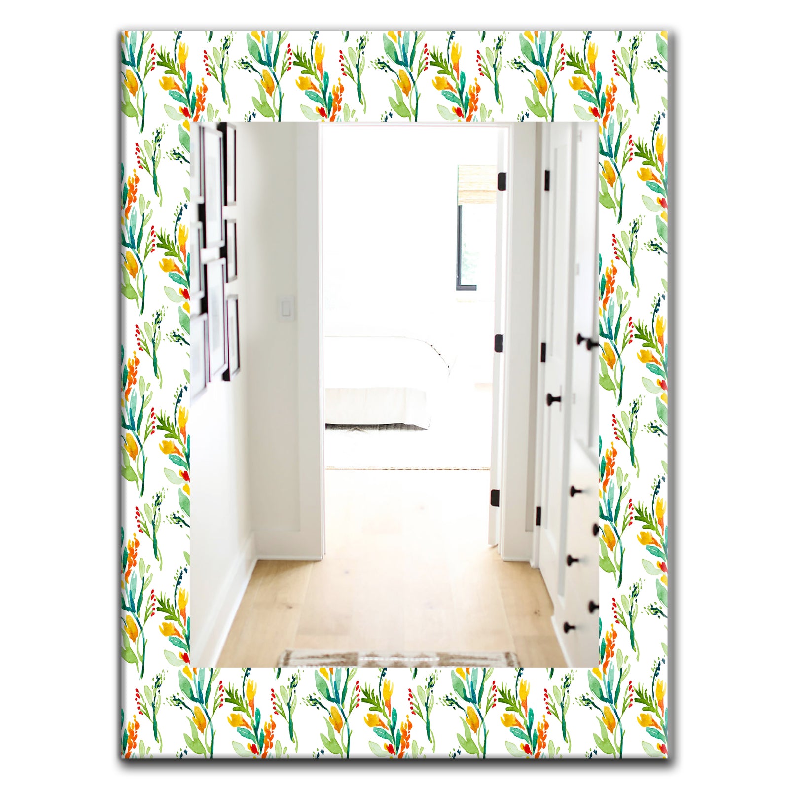 Pattern With Watercolor Floral Elements - Farmhouse Mirror - Wall Mirror