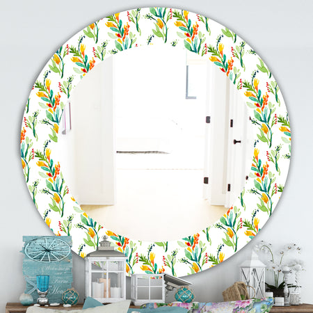 Pattern With Watercolor Floral Elements - Farmhouse Mirror - Oval or Round Wall Mirror