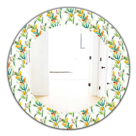 Pattern With Watercolor Floral Elements - Farmhouse Mirror - Oval or Round Wall Mirror