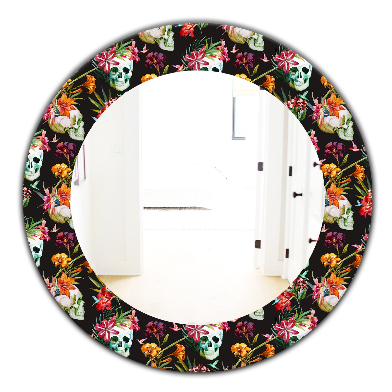 Obsidian Bloom 15 - Bohemian and Eclectic Mirror - Oval or Round Wall Mirror