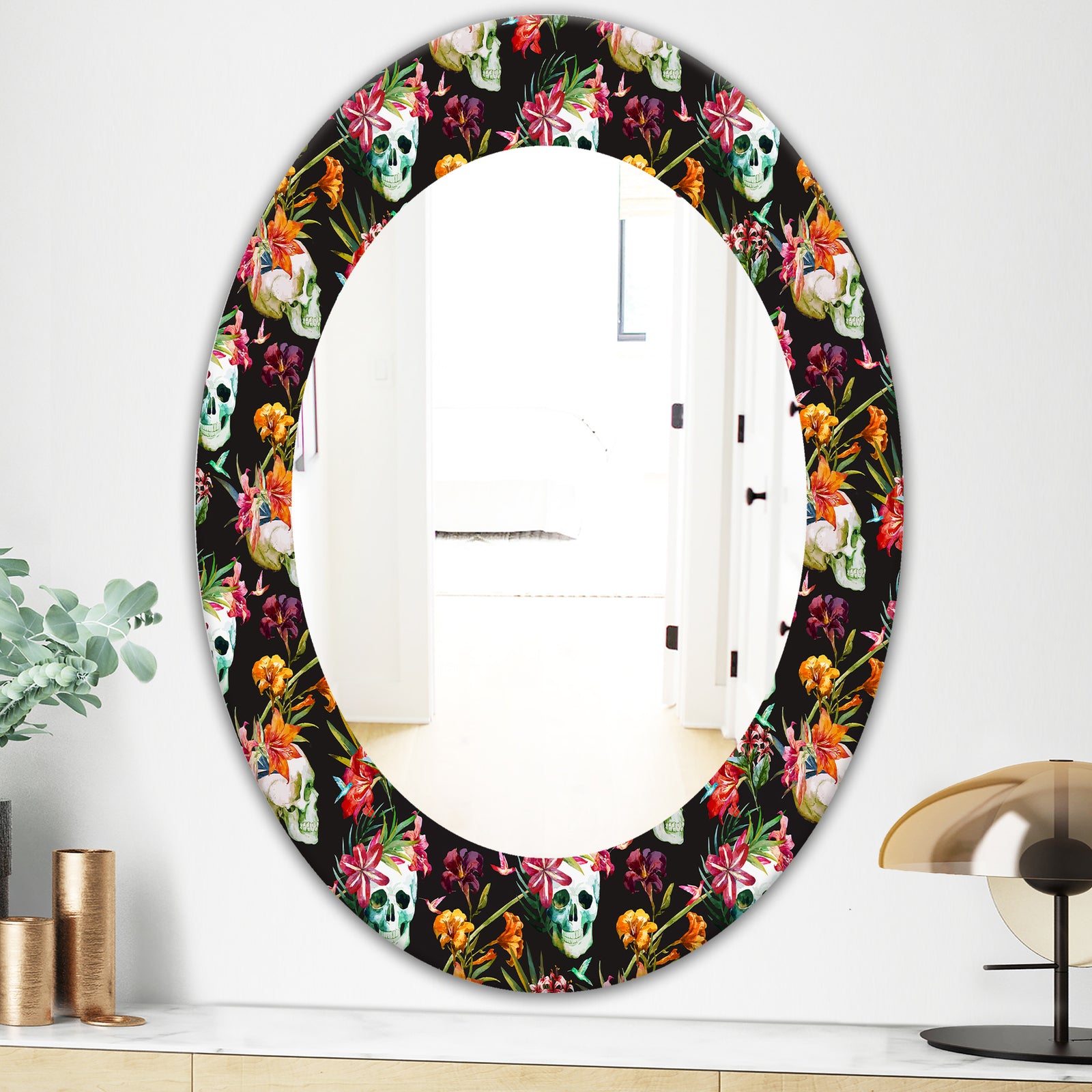 Obsidian Bloom 15 - Bohemian and Eclectic Mirror - Oval or Round Wall Mirror