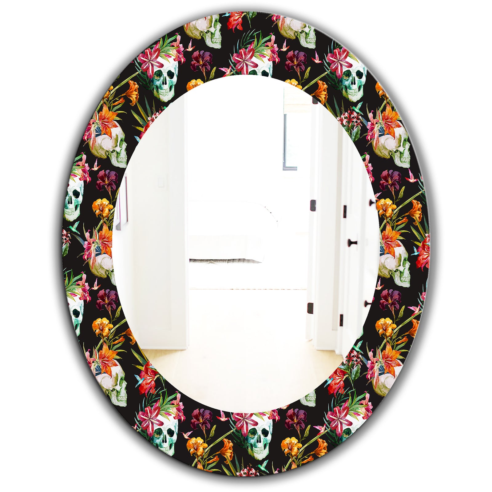 Obsidian Bloom 15 - Bohemian and Eclectic Mirror - Oval or Round Wall Mirror