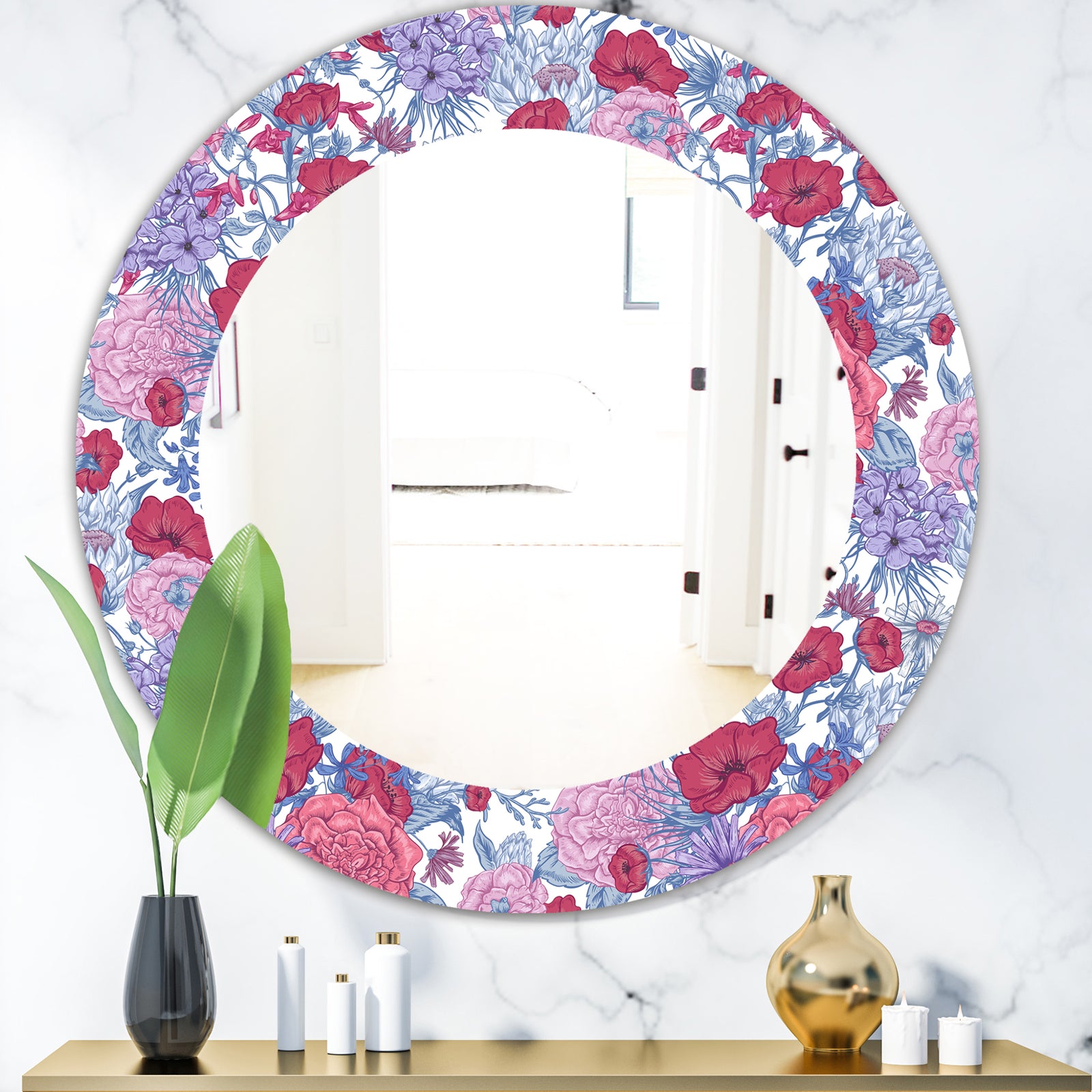 Pink Blossom 20 - Bohemian and Eclectic Mirror - Oval or Round Wall Mirror