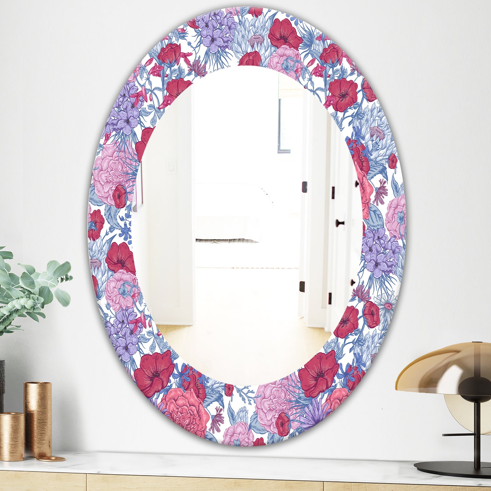 Pink Blossom 20 - Bohemian and Eclectic Mirror - Oval or Round Wall Mirror