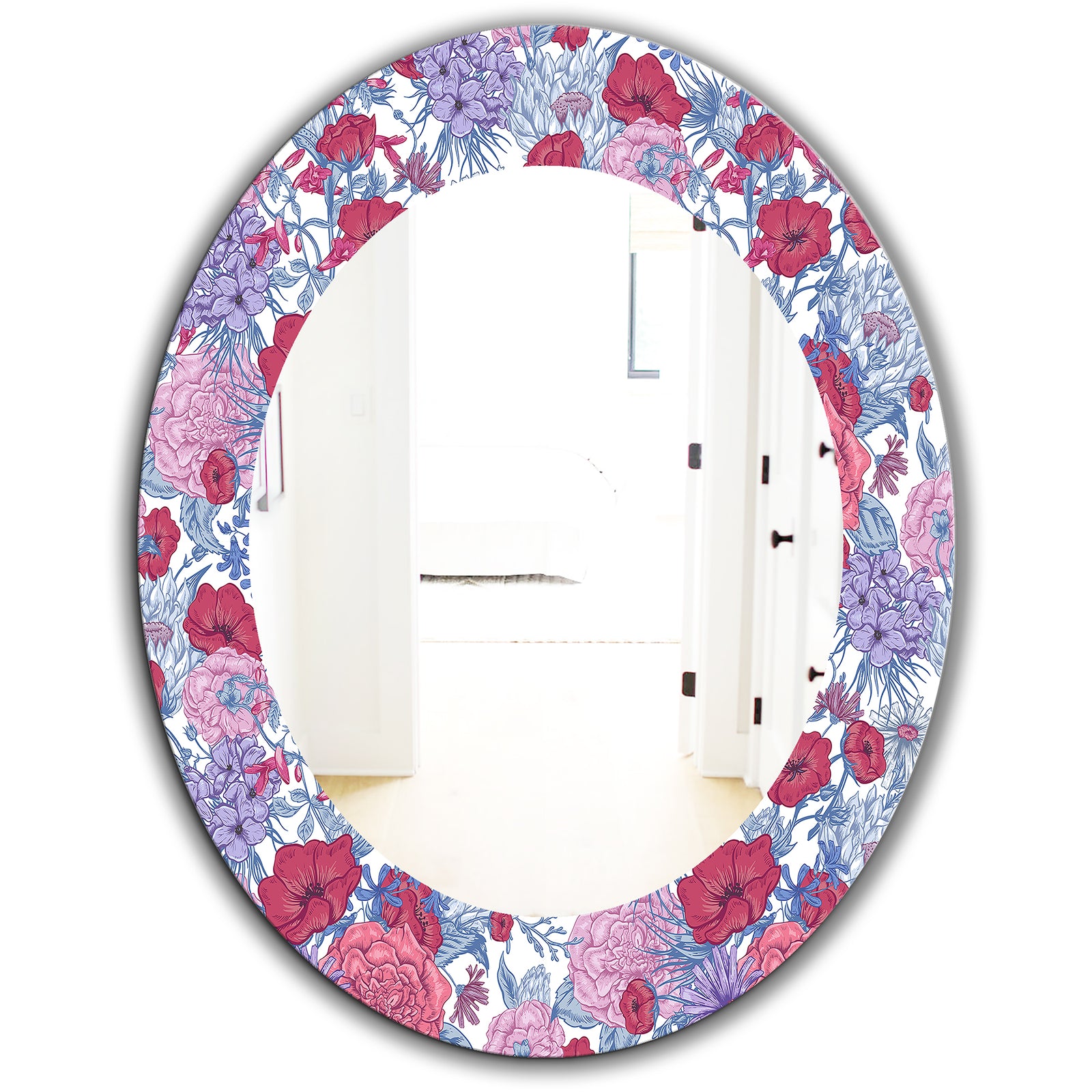 Pink Blossom 20 - Bohemian and Eclectic Mirror - Oval or Round Wall Mirror