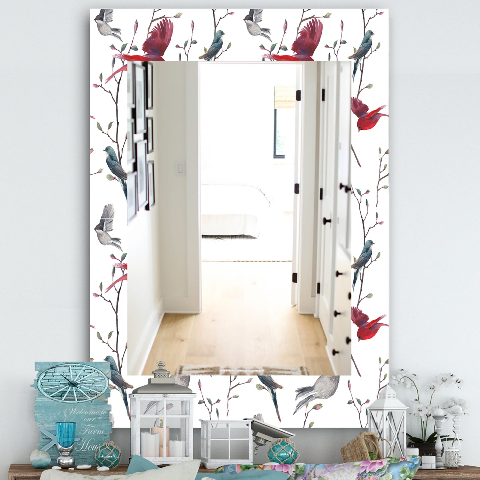Pattern With Birds - Farmhouse Mirror - Vanity Mirror