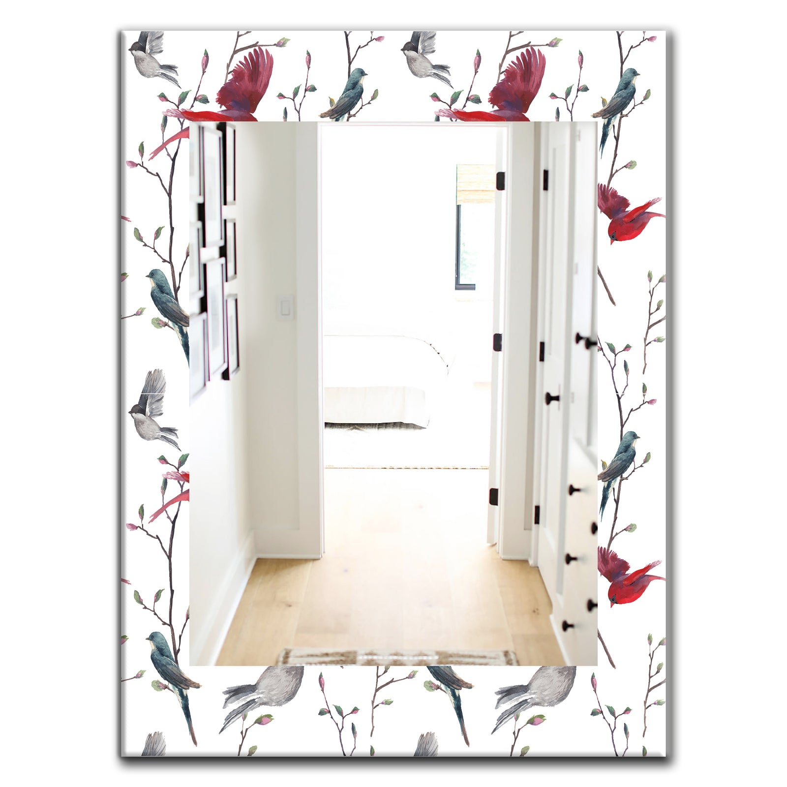 Pattern With Birds - Farmhouse Mirror - Vanity Mirror