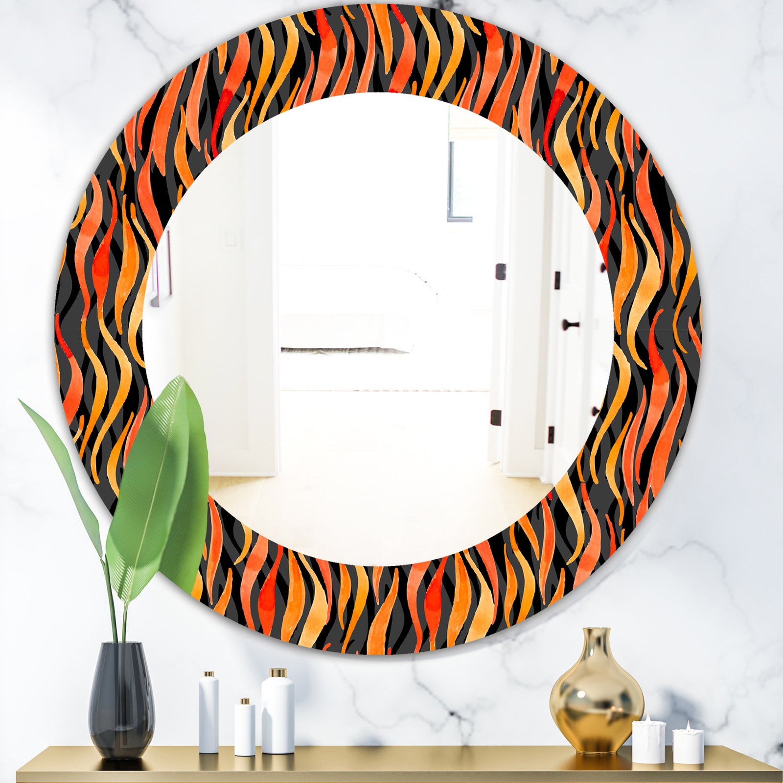 Fire Flame Pattern - Modern Mirror - Oval or Round Wall Mirror