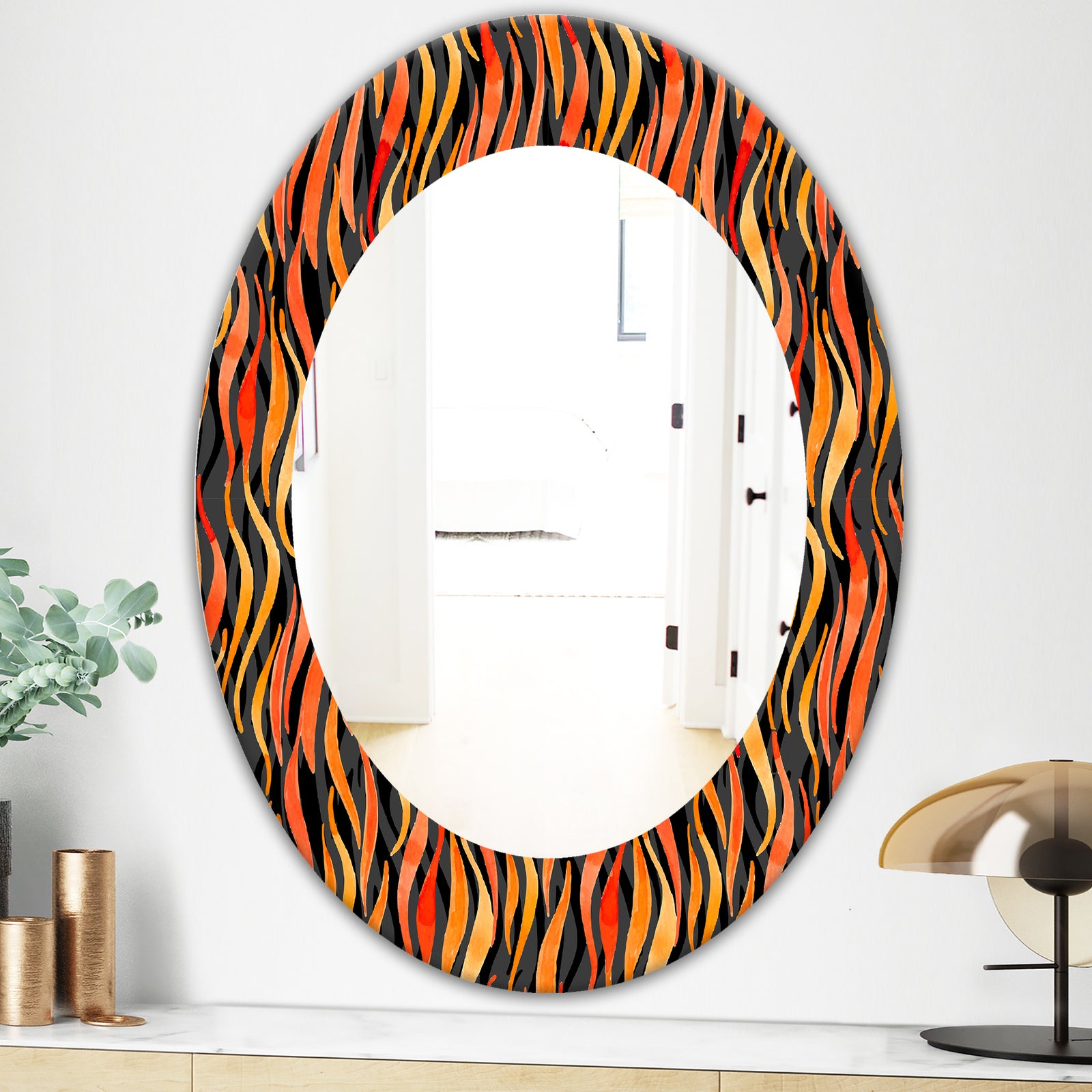 Fire Flame Pattern - Modern Mirror - Oval or Round Wall Mirror