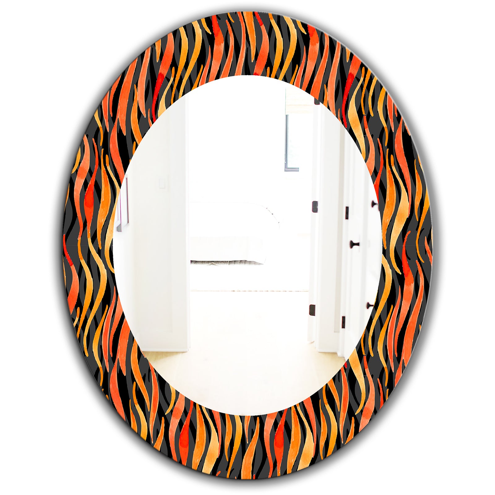 Fire Flame Pattern - Modern Mirror - Oval or Round Wall Mirror