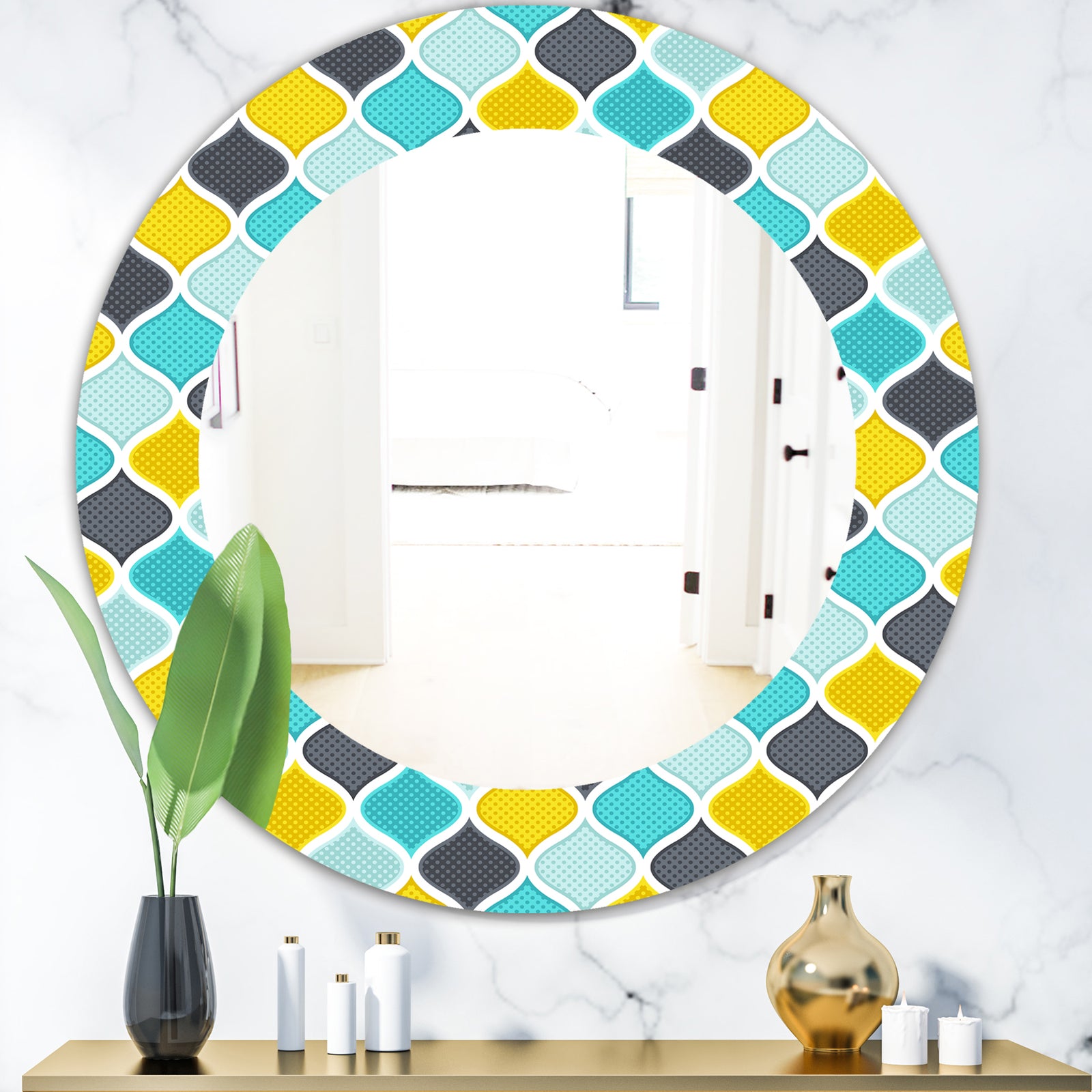 Ornament Geometric Pattern - Bohemian and Eclectic Mirror - Oval or Round Wall Mirror