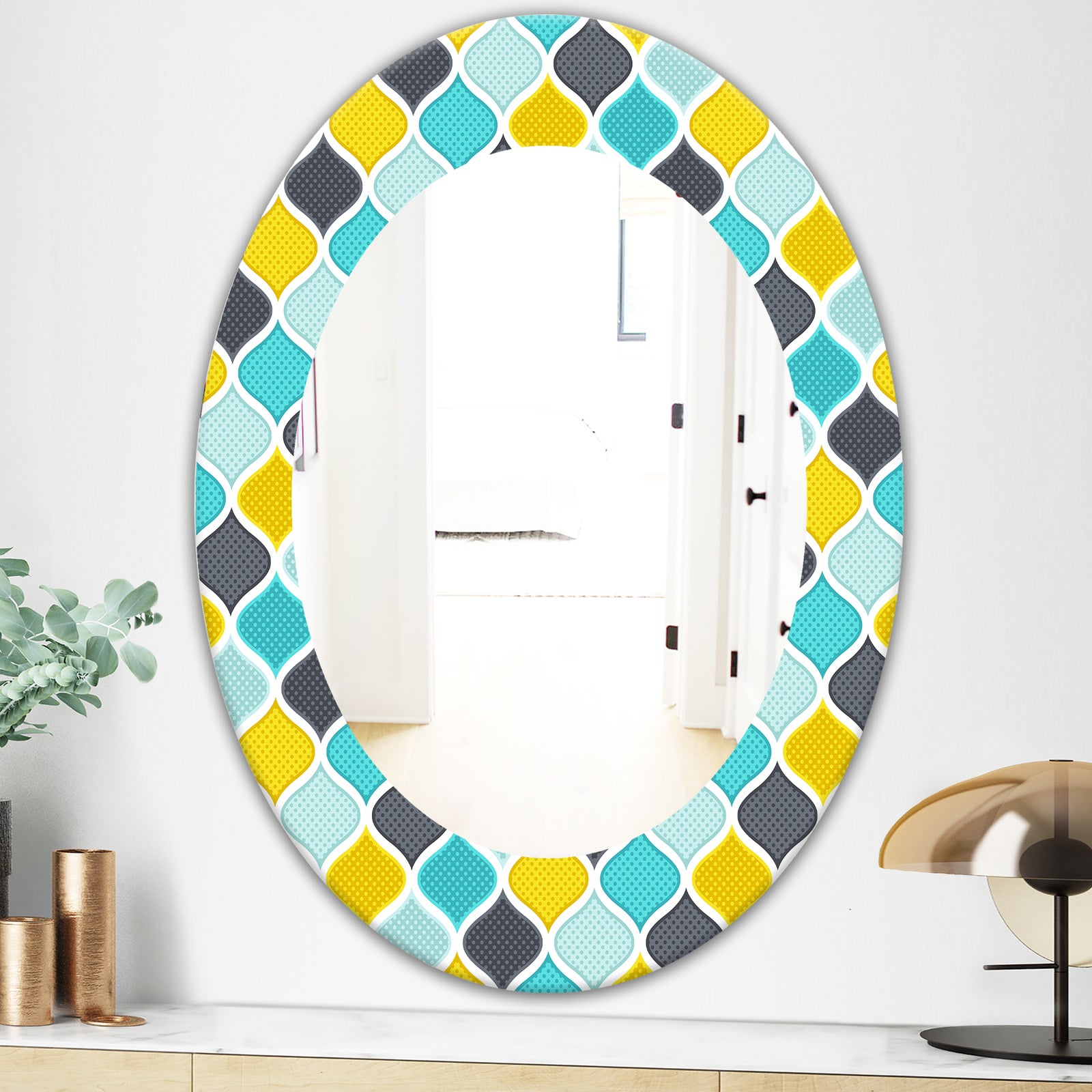 Ornament Geometric Pattern - Bohemian and Eclectic Mirror - Oval or Round Wall Mirror