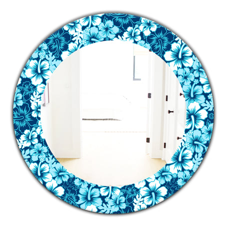Indigo HawaII Flowers Pattern - Bohemian and Eclectic Mirror - Oval or Round Wall Mirror