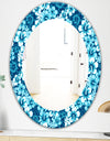 Indigo HawaII Flowers Pattern - Bohemian and Eclectic Mirror - Oval or Round Wall Mirror