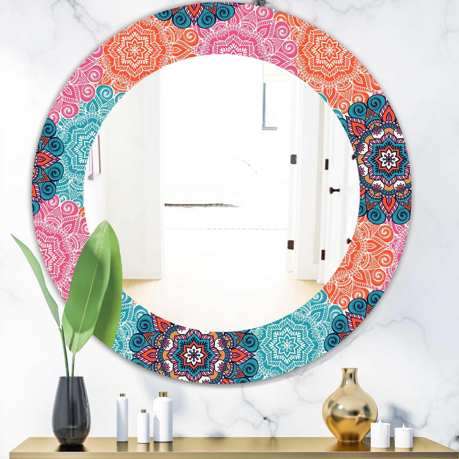 Pink Blossom 21 - Bohemian and Eclectic Mirror - Oval or Round Wall Mirror