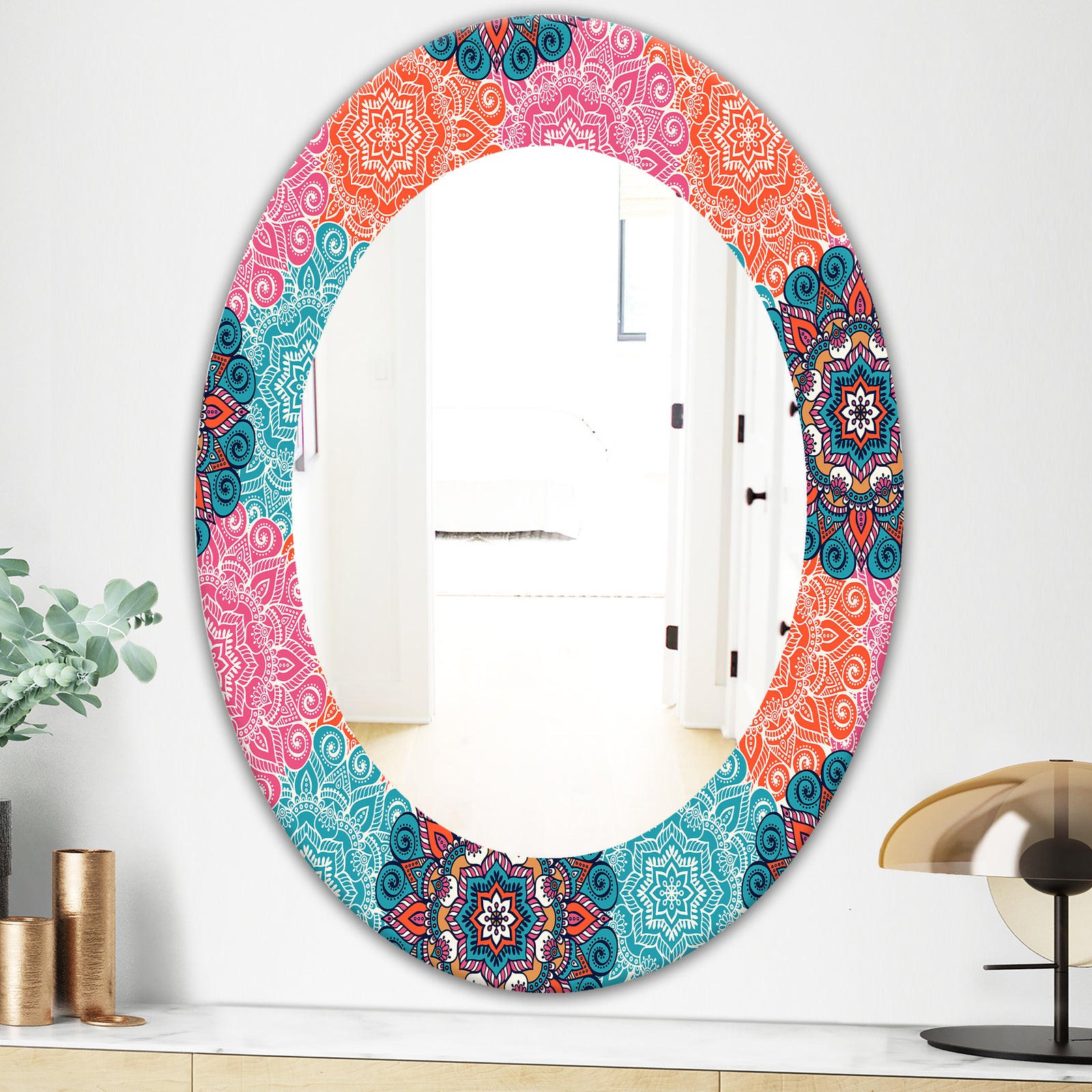 Pink Blossom 21 - Bohemian and Eclectic Mirror - Oval or Round Wall Mirror