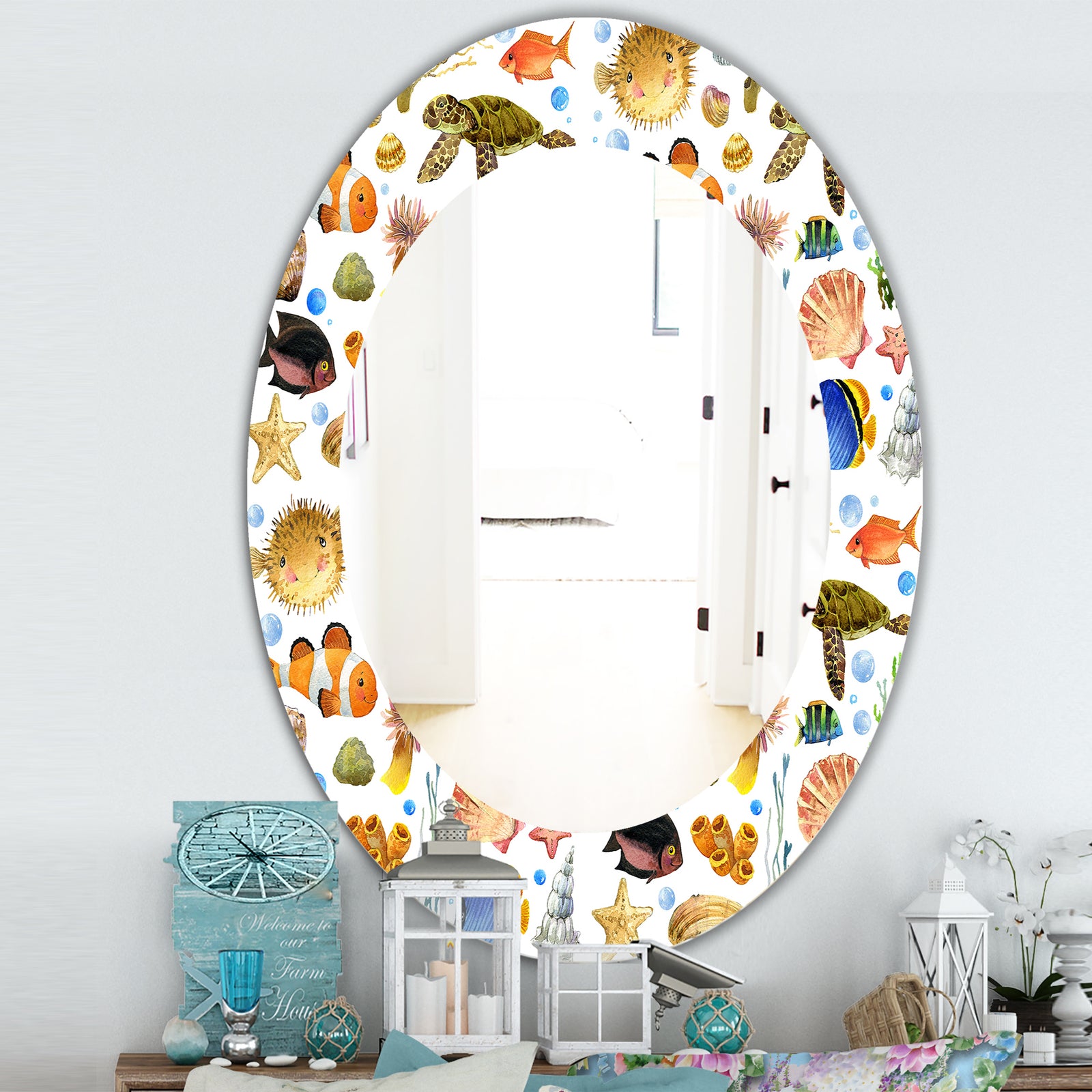 Costal Creatures 12 - Traditional Mirror - Oval or Round Wall Mirror