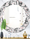 Black & Red Floral Pattern - Bohemian & Eclectic Mirror - Oval or Round Wall Mirror