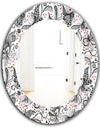 Black & Red Floral Pattern - Bohemian & Eclectic Mirror - Oval or Round Wall Mirror