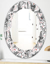 Black & Red Floral Pattern - Bohemian & Eclectic Mirror - Oval or Round Wall Mirror