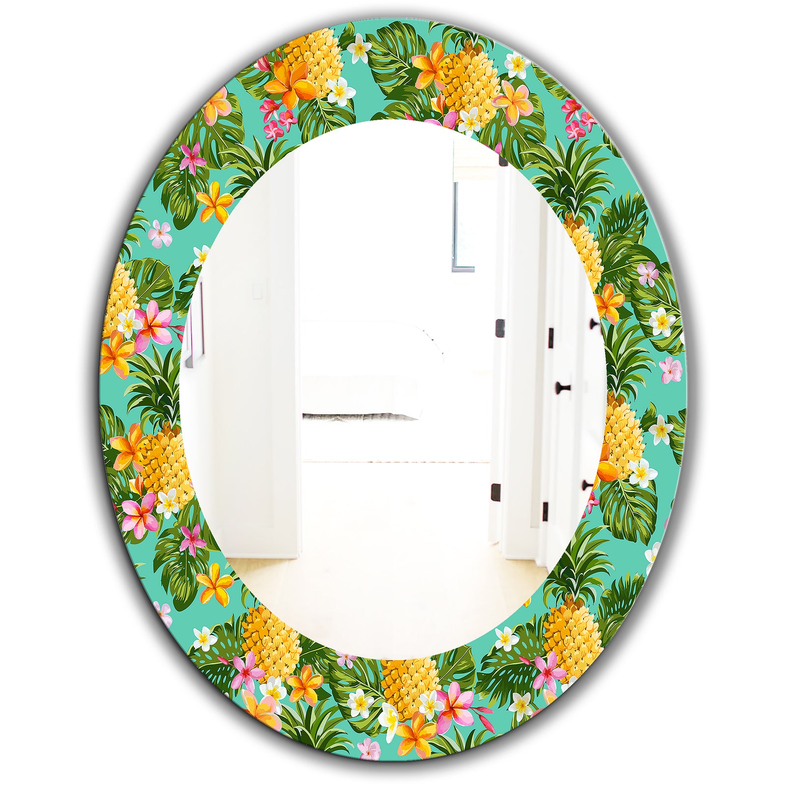 Tropical Mood Pineapple 5 - Bohemian and Eclectic Mirror - Oval or Round Wall Mirror