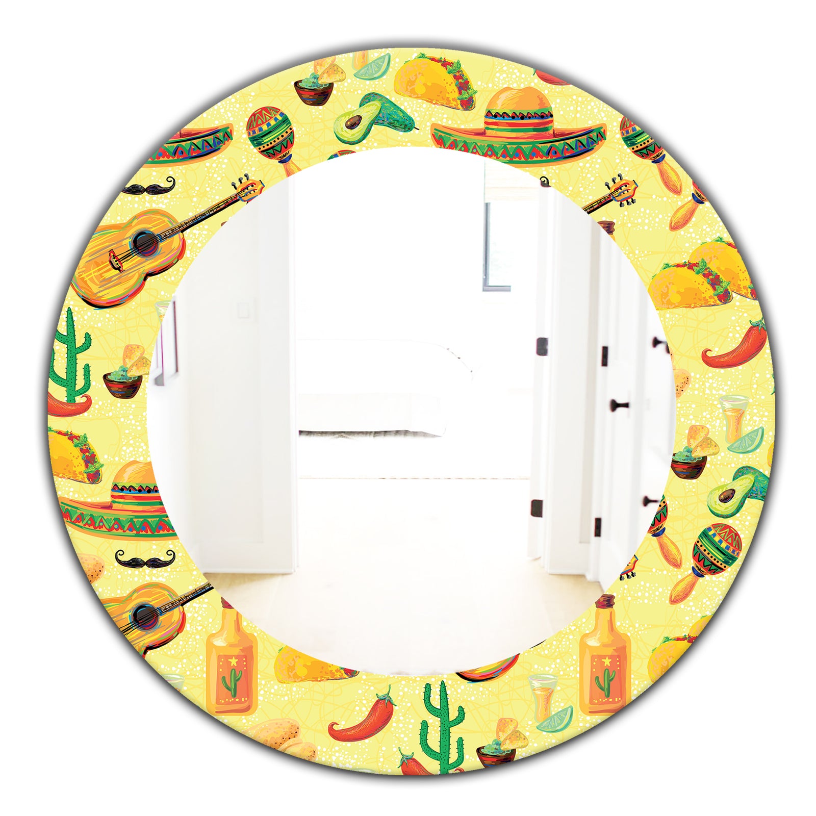 Mexican Music Pattern - Bohemian and Eclectic Mirror - Oval or Round Wall Mirror