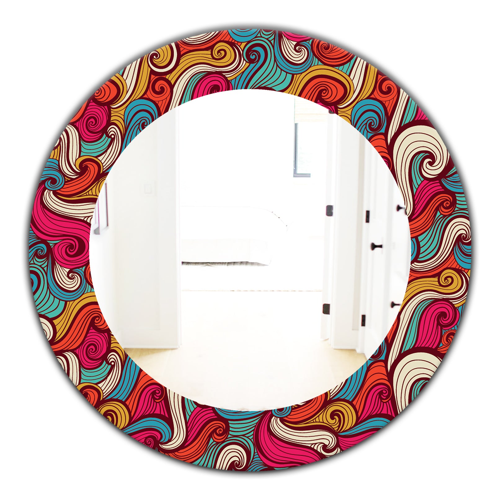 Color Waves Pattern - Traditional Mirror - Oval or Round Wall Mirror