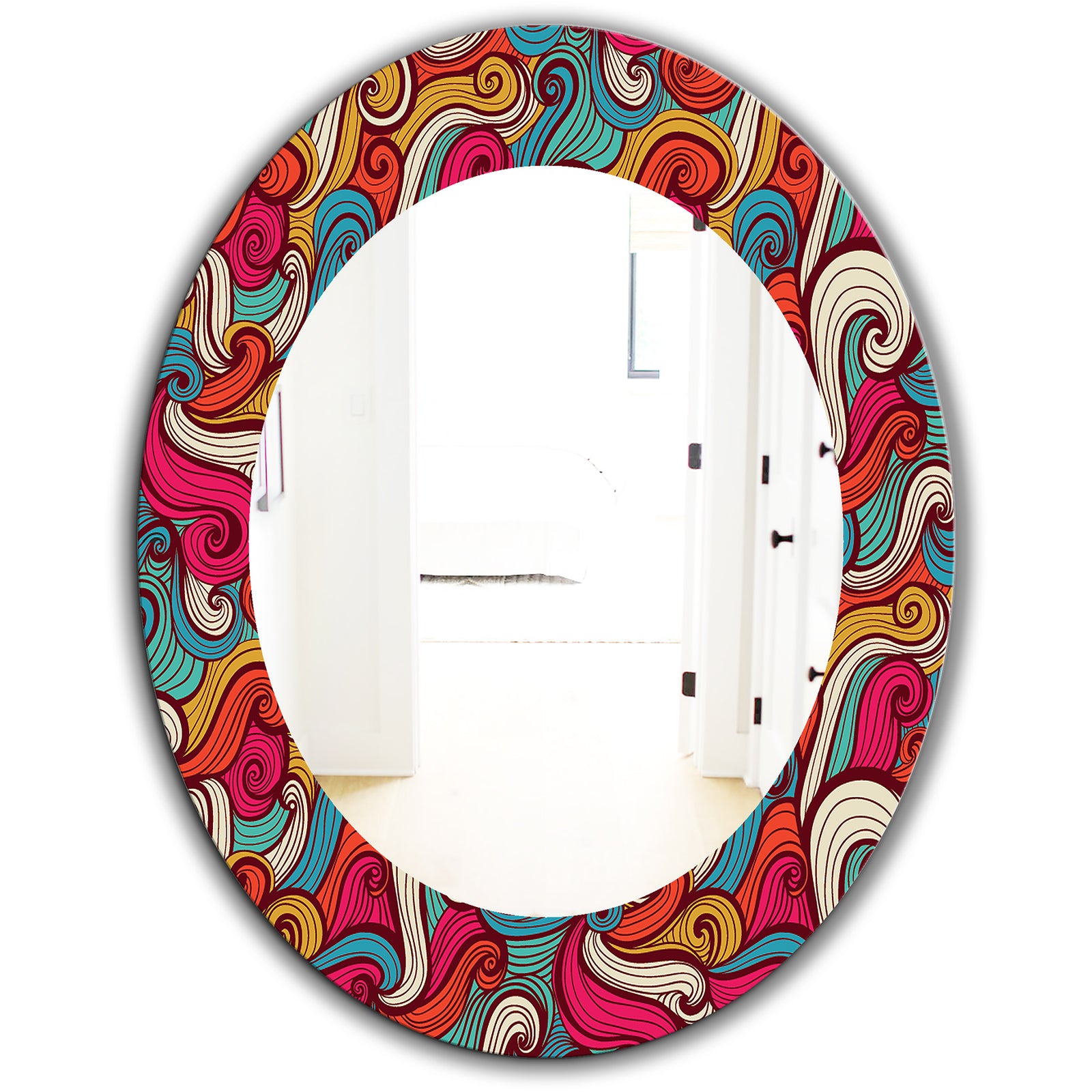 Color Waves Pattern - Traditional Mirror - Oval or Round Wall Mirror