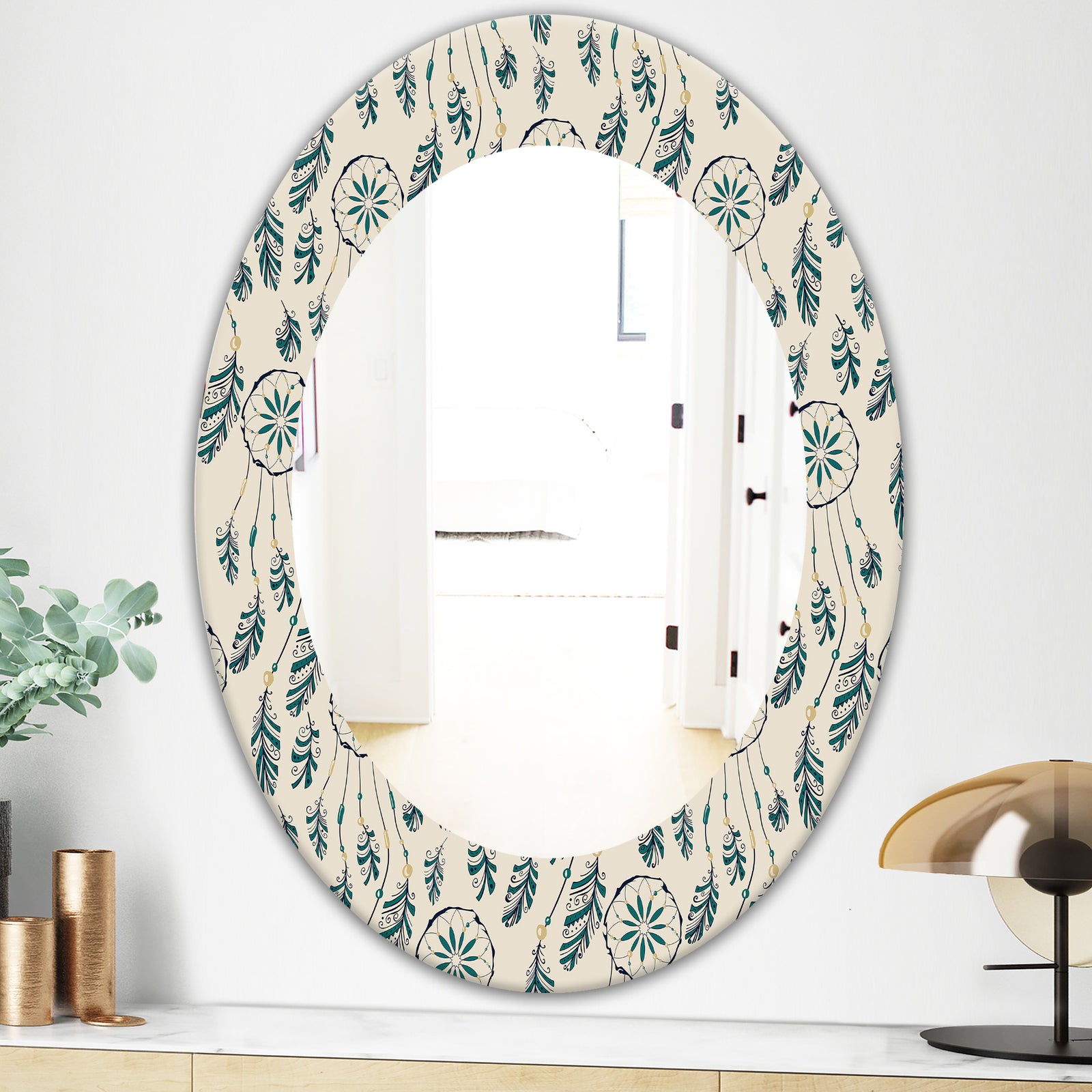 Feathers 24 - Bohemian and Eclectic Mirror - Oval or Round Wall Mirror