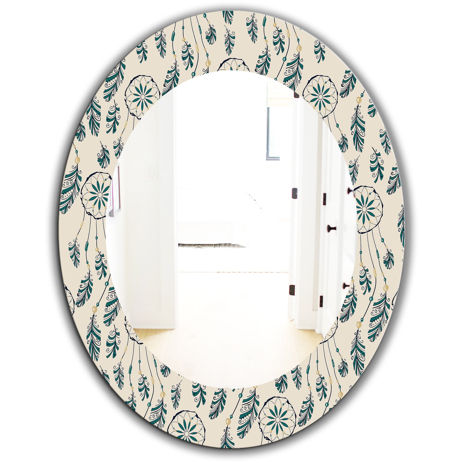 Feathers 24 - Bohemian and Eclectic Mirror - Oval or Round Wall Mirror