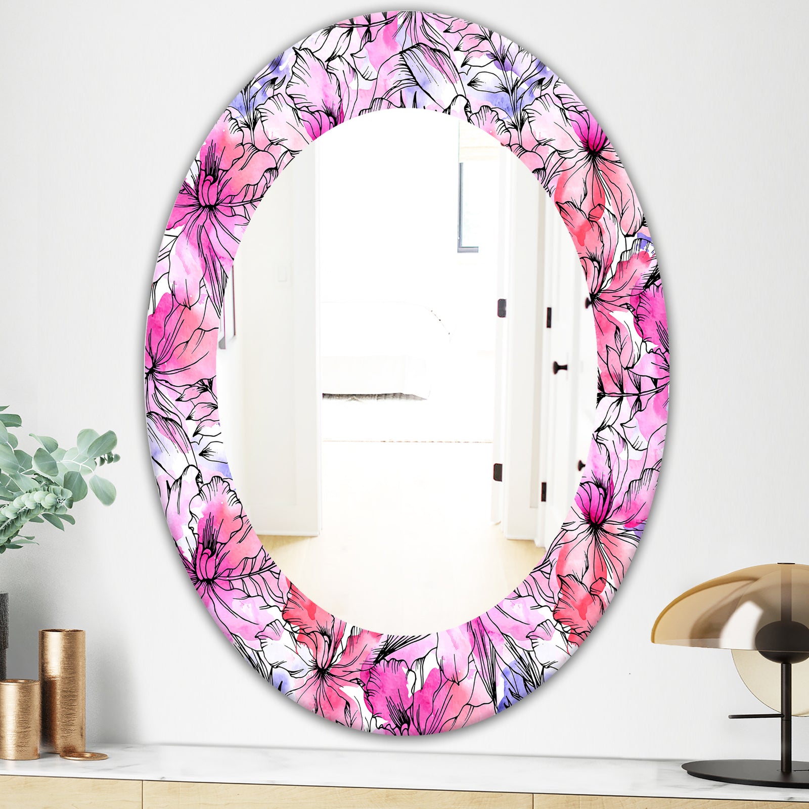 Pink Blossom 22 - Modern Mirror - Oval or Round Wall Mirror